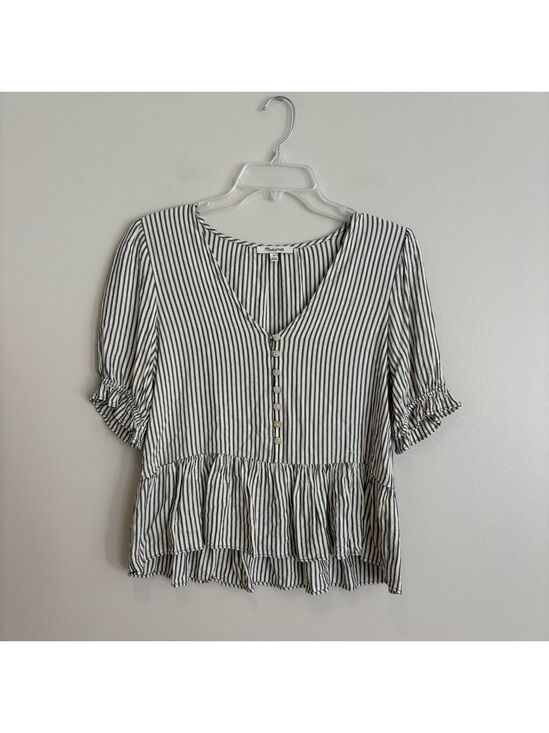 Madewell Tops - Madewell Blue and White Peplum Striped Blouse Size XS